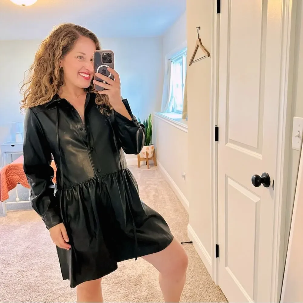 NWT Rebecca Taylor Black Faux Leather Long Sleeve Romper 6 - Picture 1 of 13